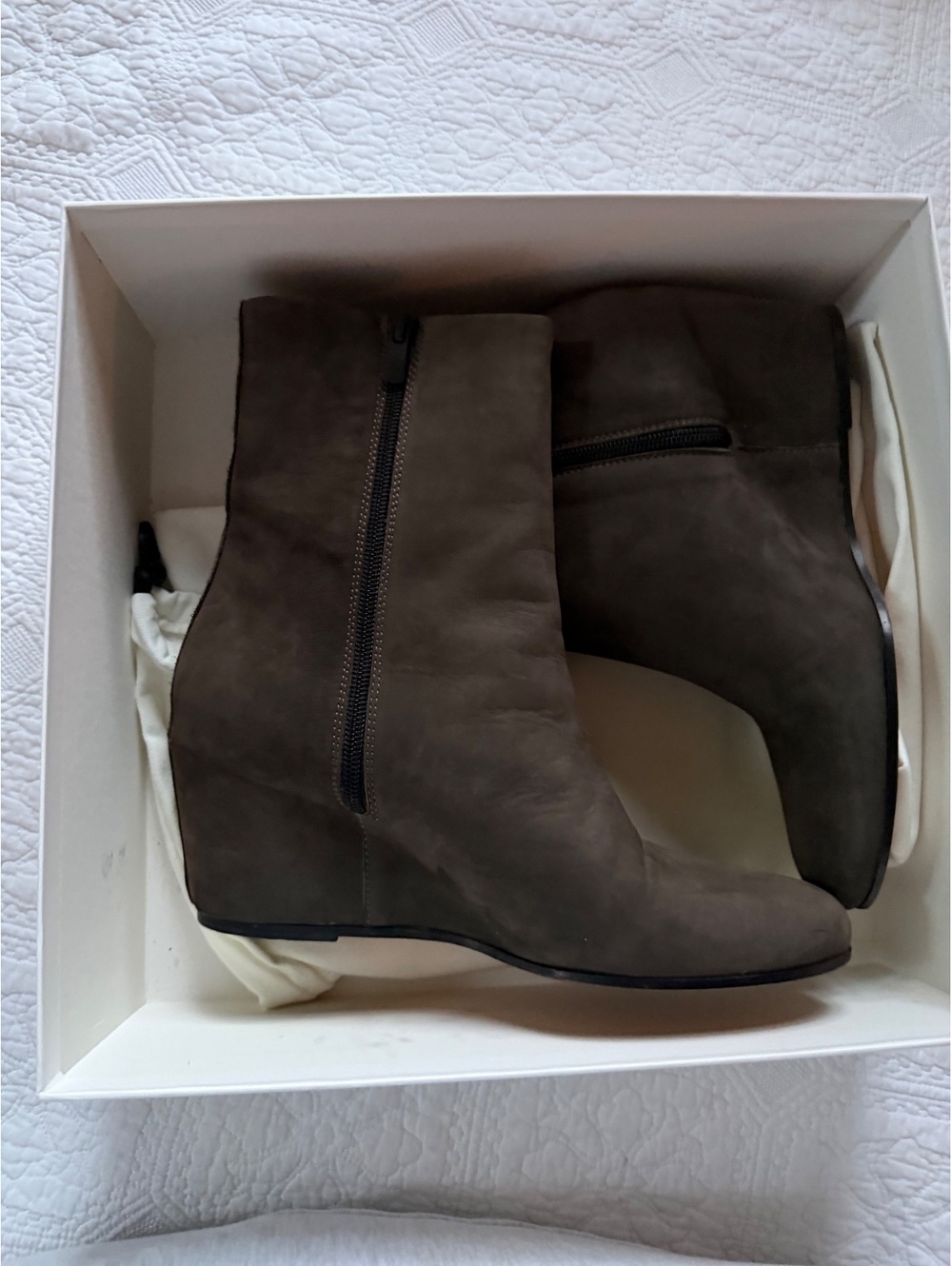 Vince Brown Suede Ankle Boots with Side Zipper and Wedge